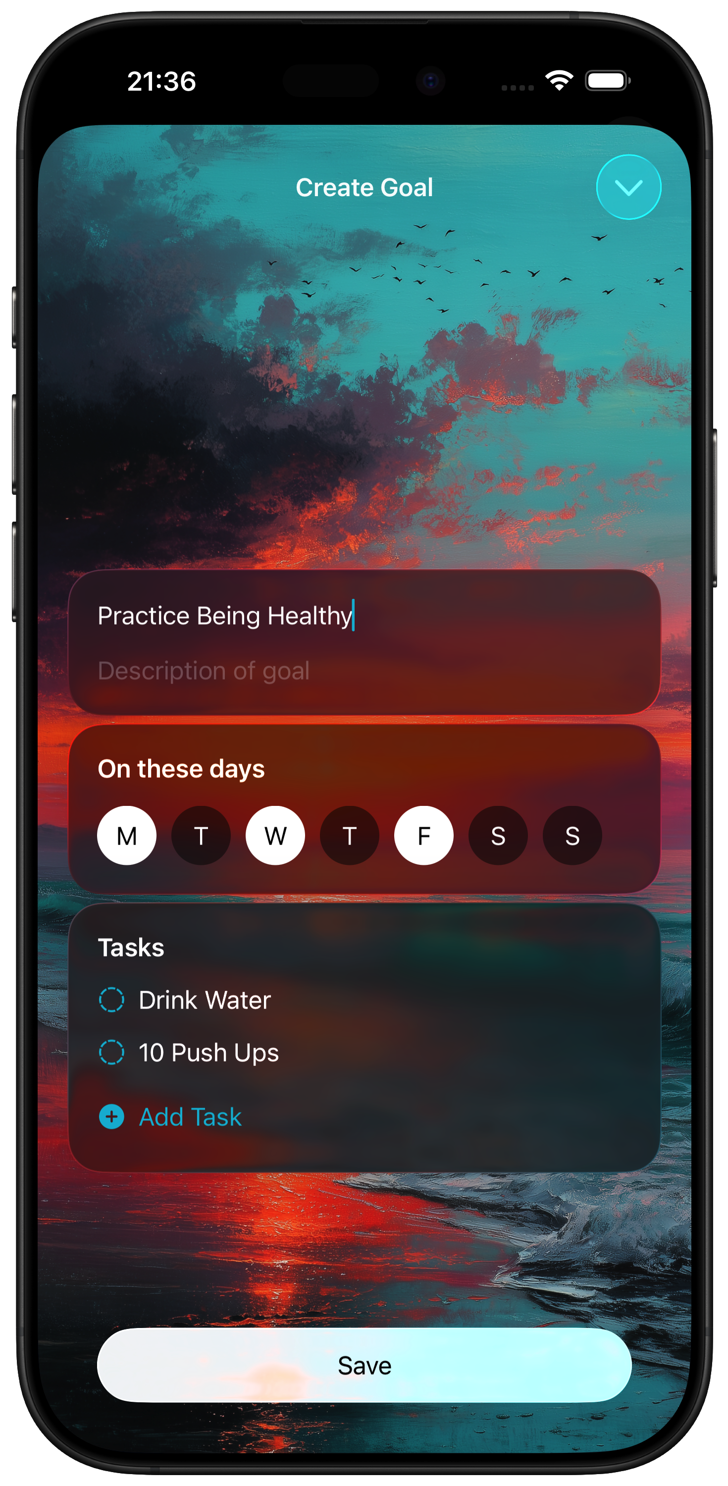 The Create Goal View within the Morning Club App.